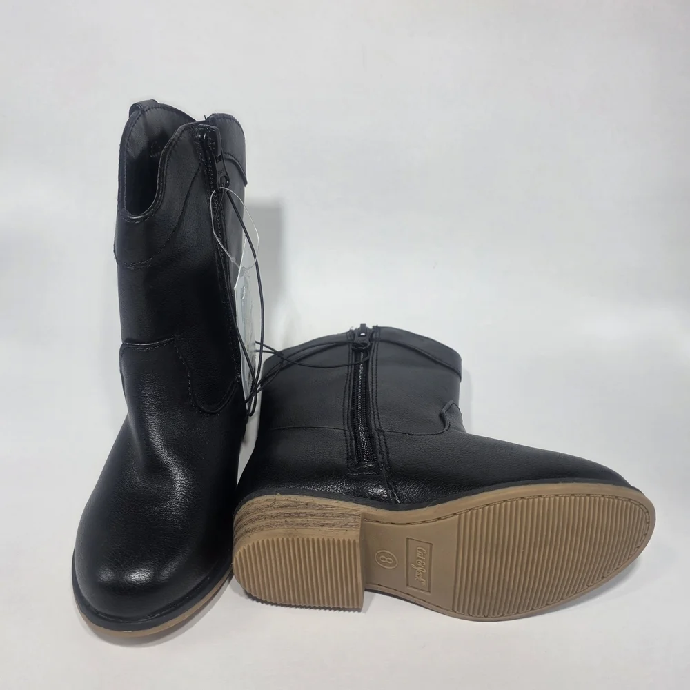Cat & Jack Girls Black Star Embellished Cowboy Boots Size 8 Toddler Side Zip